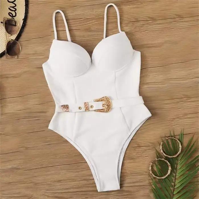 Sexy Underwire maillot de bain une pièce femmes Push Up solide blanc noir rembourré boucle maillots