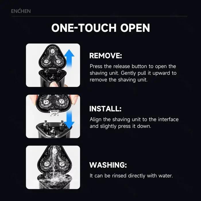 ENCHEN-Rasoir électrique 3D Blackstone 3 pour hommes, étanche IPX7, support de rasoir et utilisation sèche du visage des touristes, batterie à barbe, affichage numérique