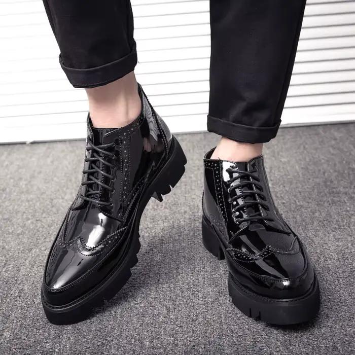 Brogue-Bottes à lacets en cuir pour hommes, chaussures à l'offre elles optiques, bottes carillons, taille 38-43