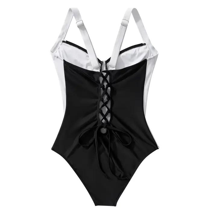 Contrôle du ventre noir fronde façonnage une pièce maillot de bain ensemble femmes Boho