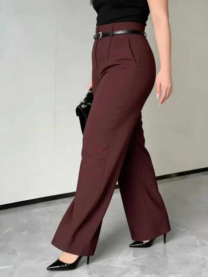 Pantalon taille haute pour femme grande taille, avec ceinture, uni, à plis, coupe large, élégant, extensible, pour le bureau, printemps-été