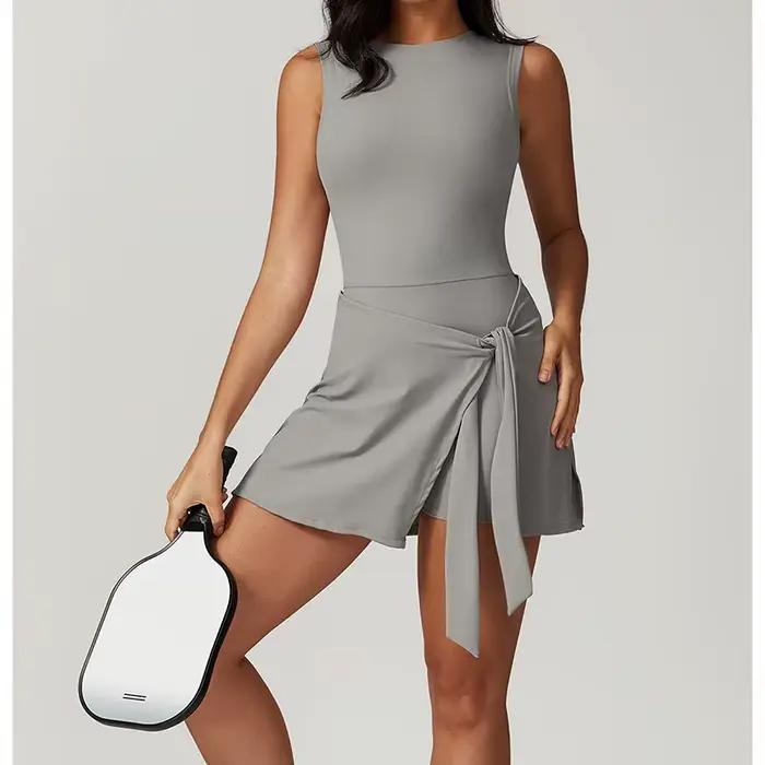 Faux deux pièces robe de bain femmes sans manches ventre contrôle côté pansement une pièce maillot