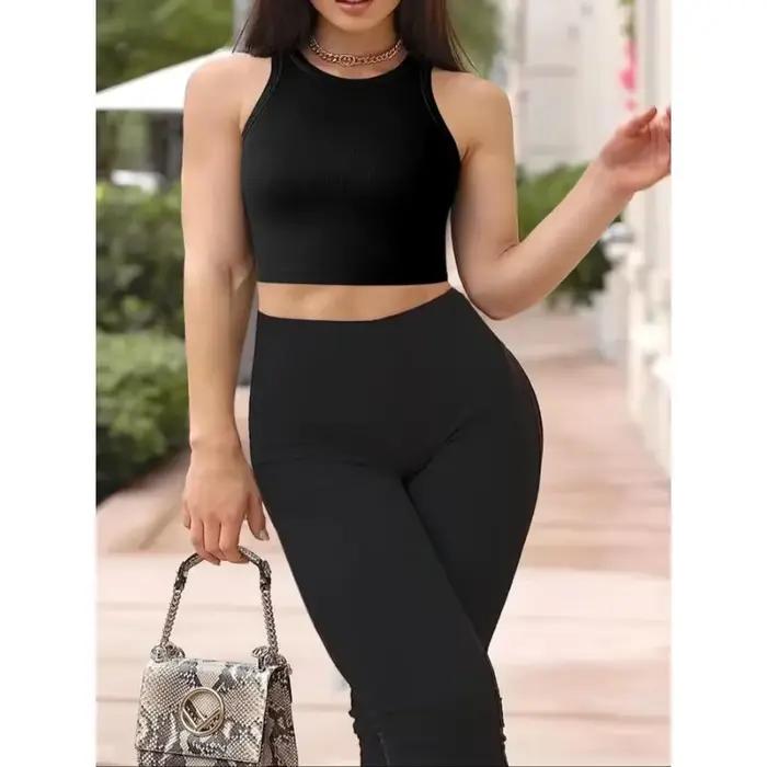 Grande taille 1XL-5XL femmes à la mode couleur unie col rond sans manches polyvalent court gilet décontracté