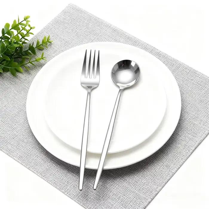Ensemble de couverts en acier inoxydable argenté de 12/24 pièces, comprenant des fourchettes à dîner, des cuillères et des cuillères à dessert, adapté pour les repas à la maison, Di