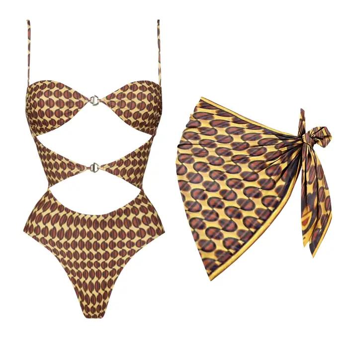Maillot de bain une pièce découpé pour femme avec foulard