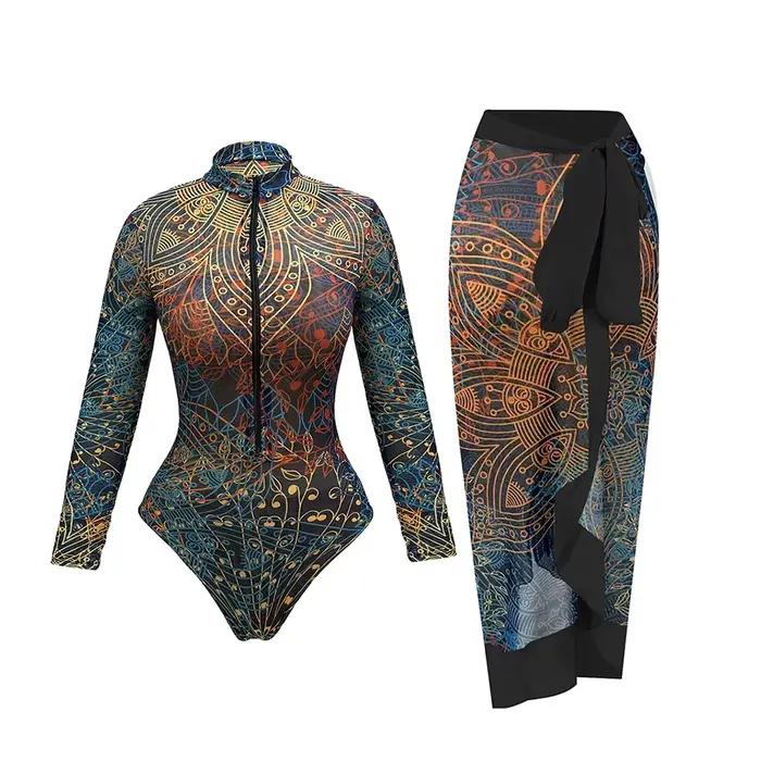Maillot de bain une pièce transparent grande taille UPF50 avec pantalon pour femme