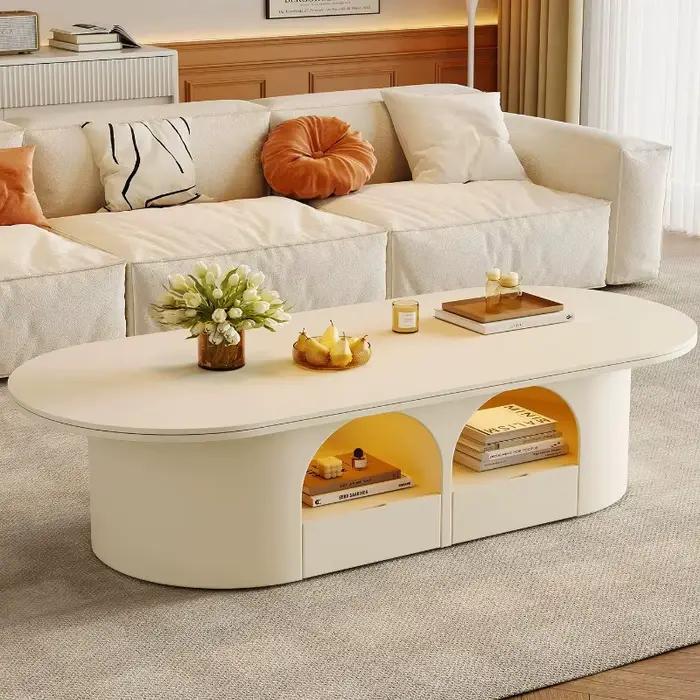 Table basse ovale grande taille avec rangement moderne, gain de place, pour salon, ensemble de tables basses, meubles d'art pour salles, mobilier de maison