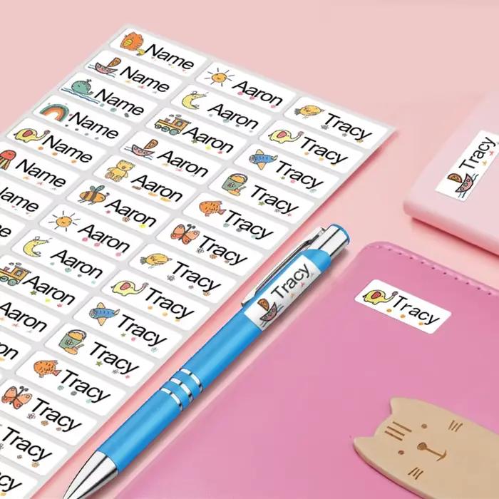Autocollants de nom personnalisables pour verres et papeterie pour enfants – Étiquettes personnalisées imperméables avec adhésif écologique