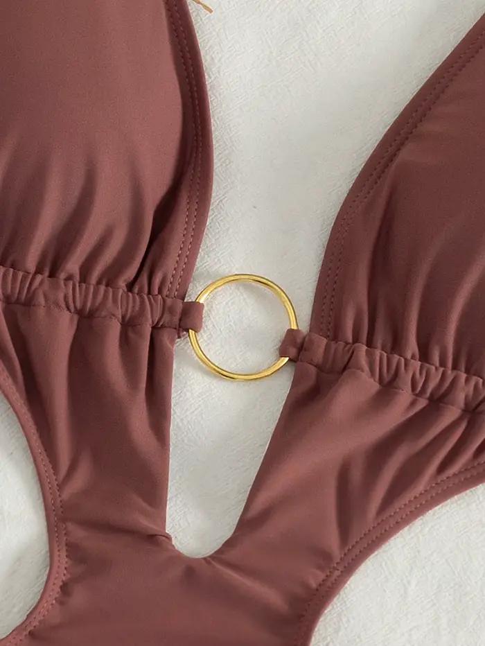 Maillot de bain une pièce halter marron chocolat pour femme