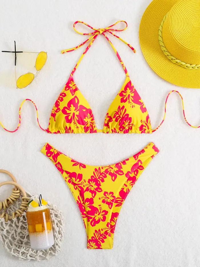 Maillot de bain 2 pièces imprimé floral rétro
