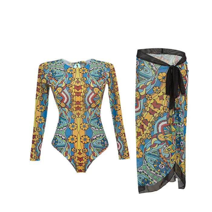 Maillot de bain à manches longues pour femmes avec motif floral, protection UV et solaire, idéal pour la plage, la natation, le surf et les vacances