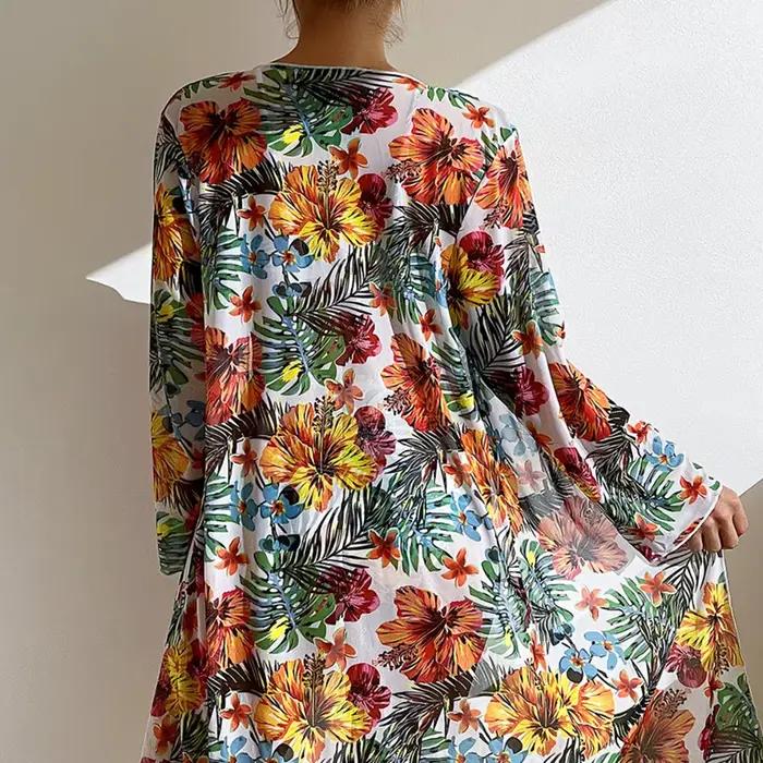 Maillot de bain 3 pièces imprimé floral sexy taille haute ensemble deux pièces pour femmes avec chemisier en maille à manches longues style jeunesse été 2025 garantie de haute qualité