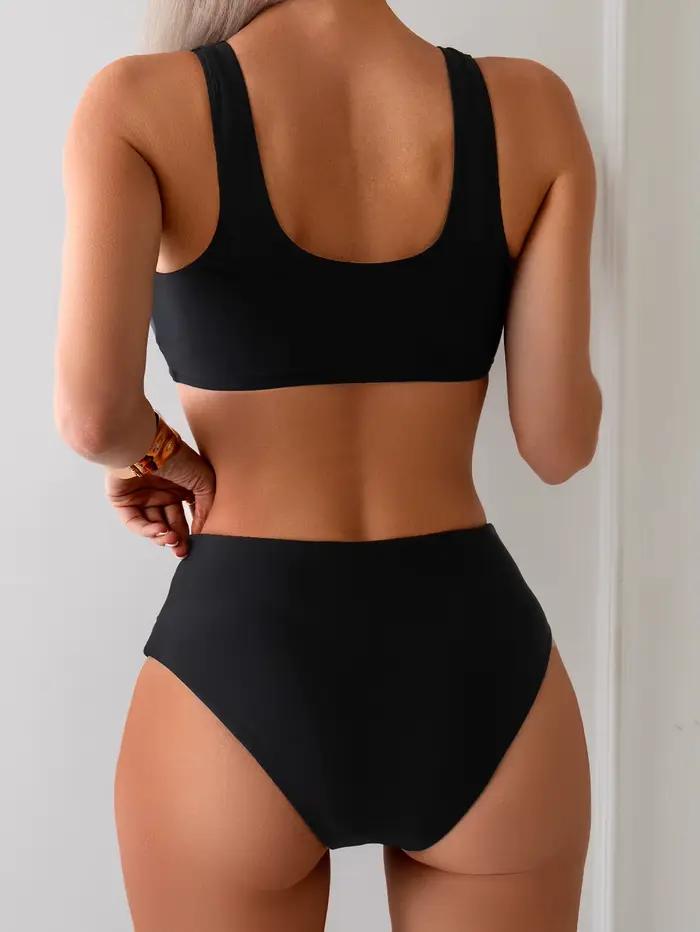 Bikini Sportif Deux Pièces Femme Blocs de Couleurs Taille Haute Plage Vacances Activités Nautiques