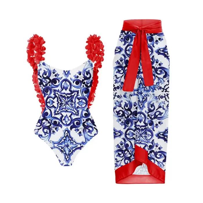 Maillot de bain une pièce imprimé bleu pour femme