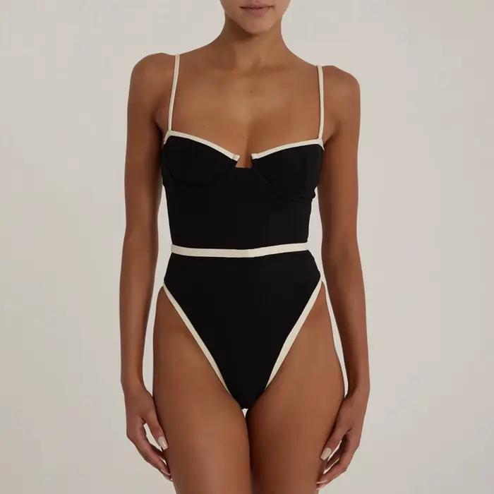 Merloly-Maillot de bain une pièce noir et blanc