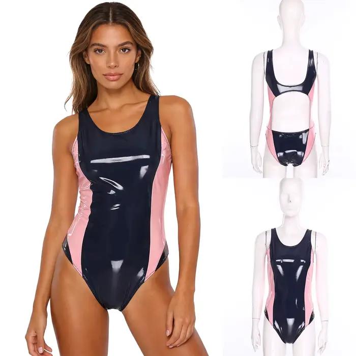 Maillot de bain une pièce en similicuir PU pour femme