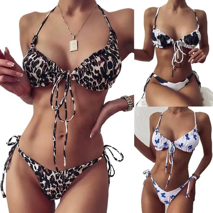 Papillon Camouflage imprimé Sexy Bikini ensemble femmes Triangle brésilien