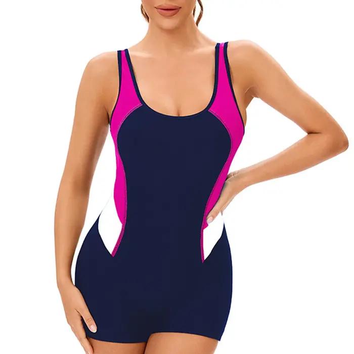 Maillot de bain une pièce patchwork pastille sexy pour femmes avec coussinet de poitrine, idéal pour la natation et les activités de plage