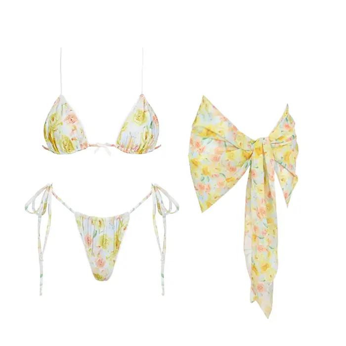 Ensemble de bikini sexy 2026 taille haute imprimé doré pour femme