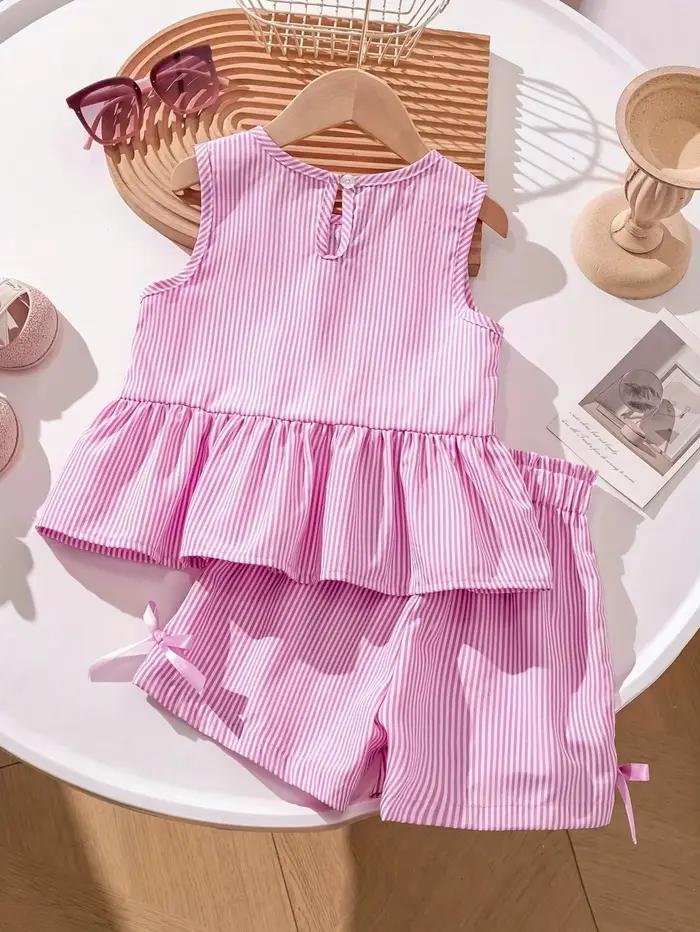 Ensemble deux pièces rayé rose et blanc pour fille