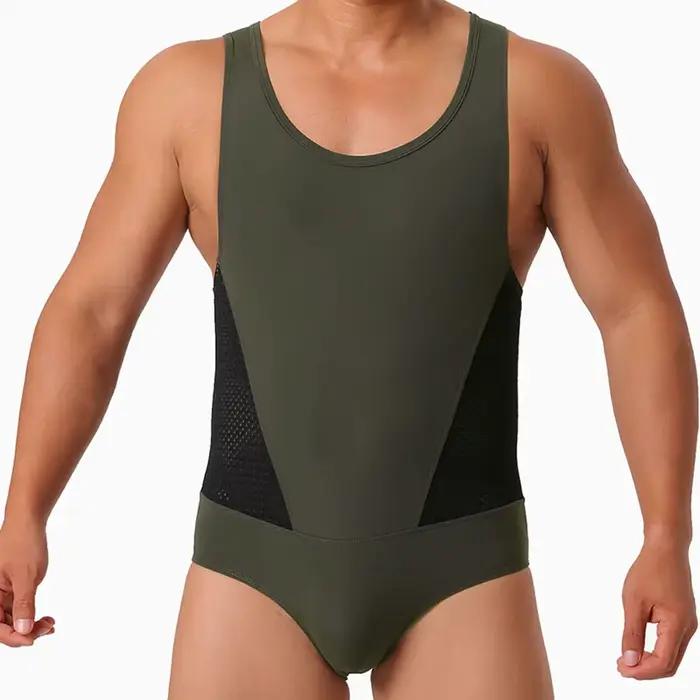 Justaucorps Sexy maillot de corps hommes Sport GYM body chaud bas de corps élasticité combinaison lutte sous-vêtements formes hommes club spectacle