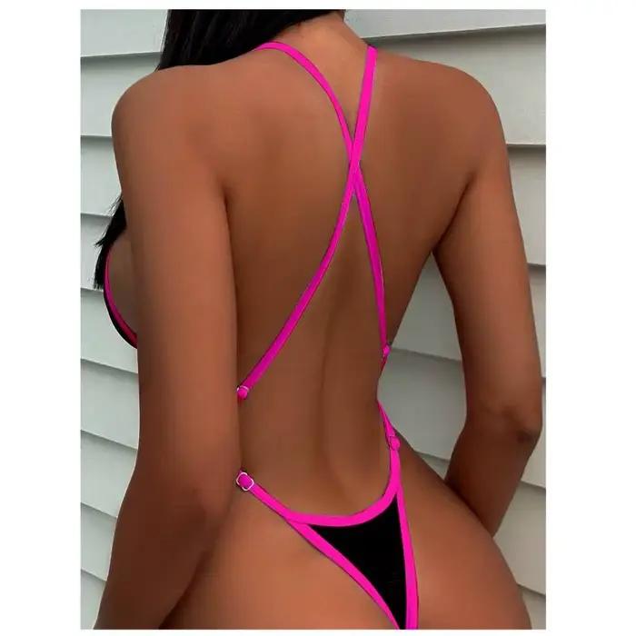 Cikini Summer Beach Maillot de bain une pièce avec bordure contrastée et col licou pour femme