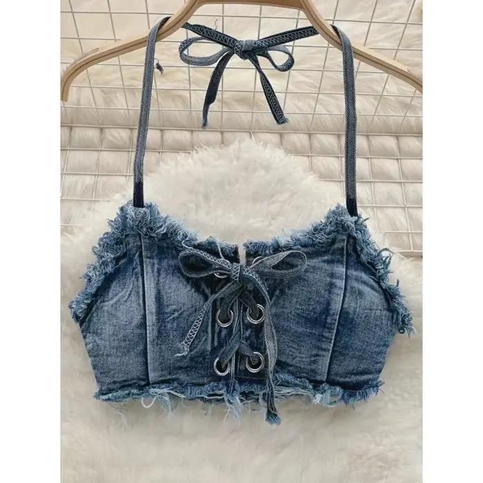 OIINAA maillot de bain femmes Sexy Denim costumes Bikini ensemble à lacets cordon maillots