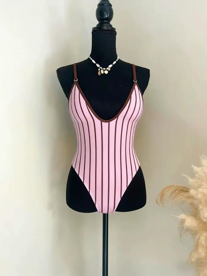 Maillot de bain une pièce imprimé à col en V profond pour femme