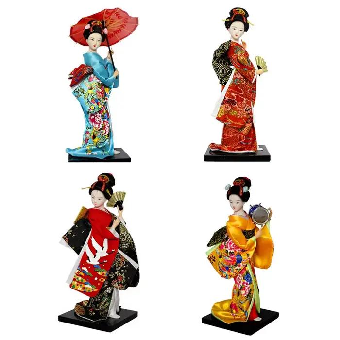 Statue de Fille Japonaise de 9 Pouces, Geisha Kabuki, Autoportante financièrement, Prairie, Poupées Kimono pour Table d'Étagère, Décoration de Maison et de Bureau