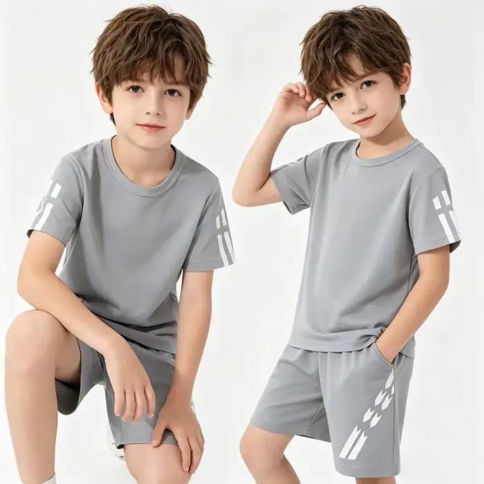 Ensemble de vêtements de sport pour garçons de 1 à 12 ans, noir, rouge, bleu, vêtements de sport pour enfants, football, basketball, t-shirt et short, survêtement