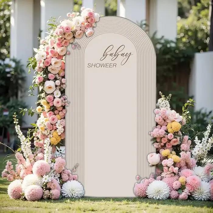 Toile de fond décorative LS personnalisée beige double face avec silhouette de femme enceinte pour fête prénatale, arche Chiara, décoration murale, toile de fond photo