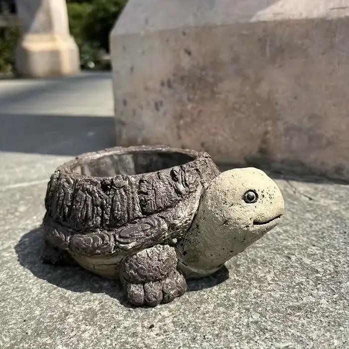 Pot de fleurs en résine en forme de tortue - Pot décoratif charmant pour l'intérieur et l'extérieur, pour la verdure, les fleurs et les plantes, ornement de tortue