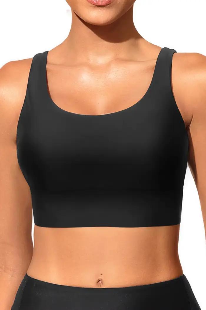 2026 Haut de maillot de bain de sport rembourré pour femme, couleur unie