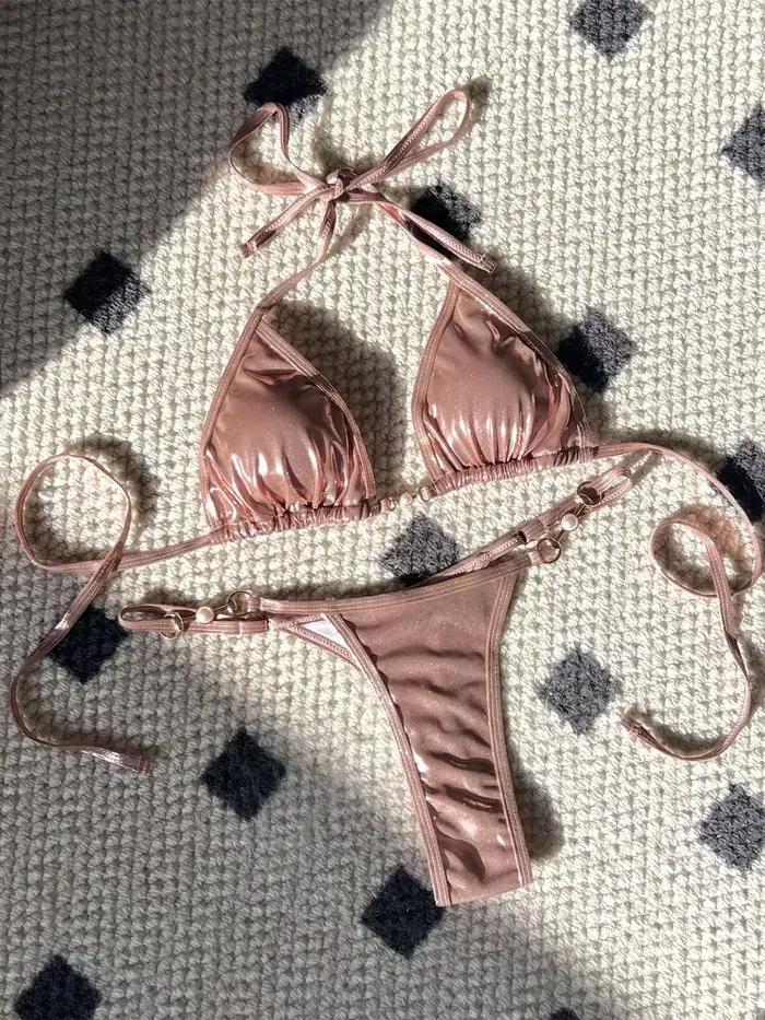 Micro bikini rose brillant 2026 pour femme