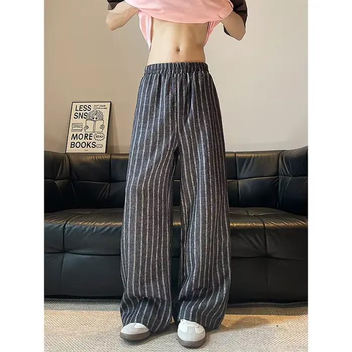 Pantalon large taille haute à jambe droite pour hommes avec rayures, pantalon de salon confortable et décontracté, grande taille M-XXXXXXXXL