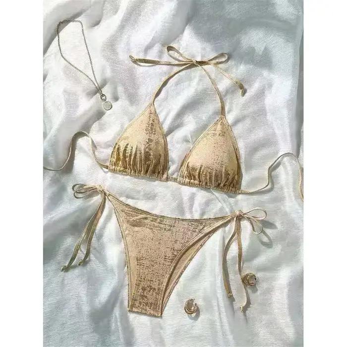 Maillot de bain bikini scintillant à paillettes pour femme