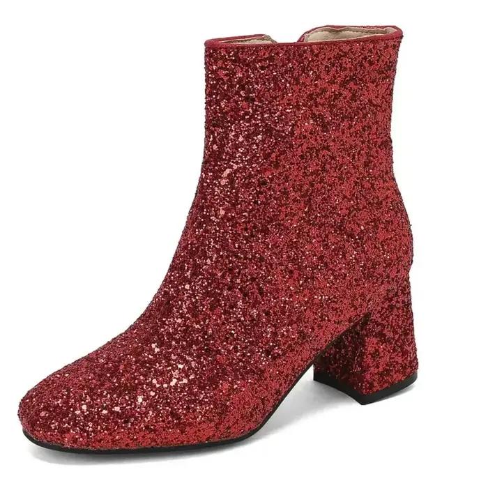 Bottines Chelsea pour femmes, grande taille 48 49 50, or, argent, bleu, tissu pailleté, paillettes, talons hauts épais, scintillants, fête, hiver