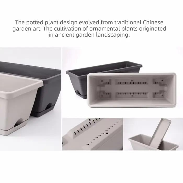 Lot de 3 pots de culture rectangulaires en résine, grands, respirants, pour légumes, avec base et trous de drainage, pot absorbant l'eau