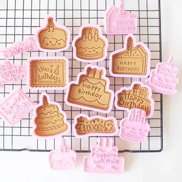 Joyeux anniversaire gâteau abstrait dessin animé emporte-pièce 3D bricolage gâteau forme Biscuit Cookie moule outil de cuisson Fondant gâteau timbre moule