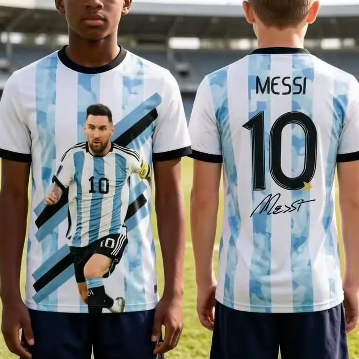 Maillot de football Messi Argentine pour hommes, t-shirt pour femmes, haut pour garçons, t-shirt pour enfants, t-shirt à manches courtes à séchage rapide pour enfants et parents
