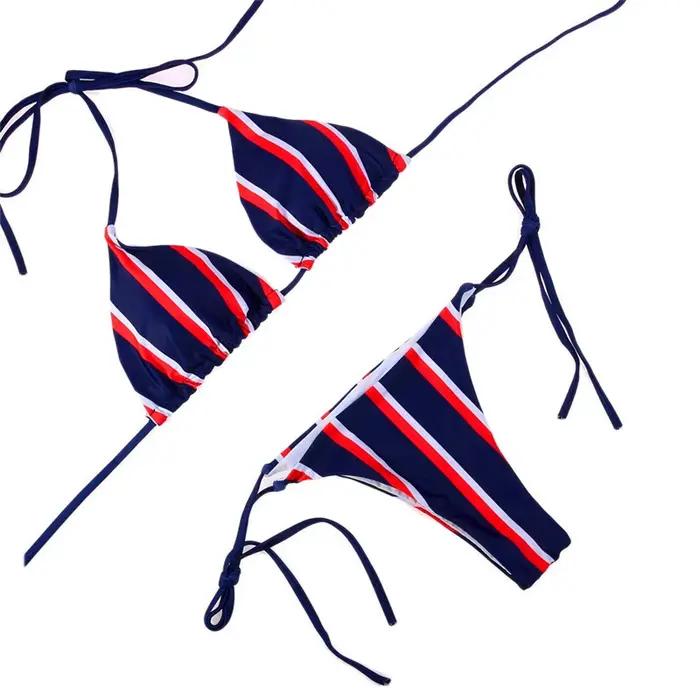 Nouveau Maillot de Bain Femme 2026 à Rayures Bleues