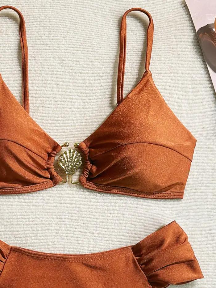 Ensemble bikini sexy plissé taille haute 2026 pour femme
