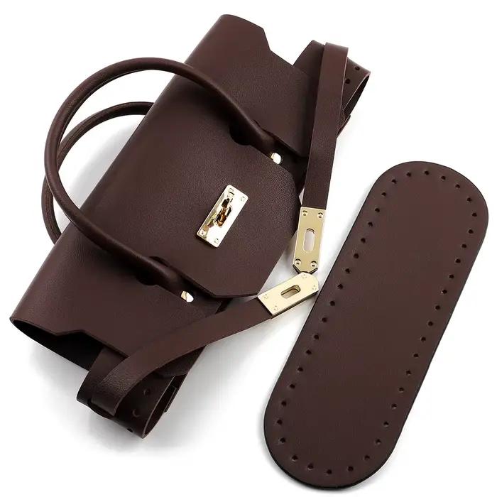 Kit d'accessoires pour sacs tricotés faits main DIY, sacs fourre-tout en cuir PU, accessoires de couture pour sacs au crochet, café noir