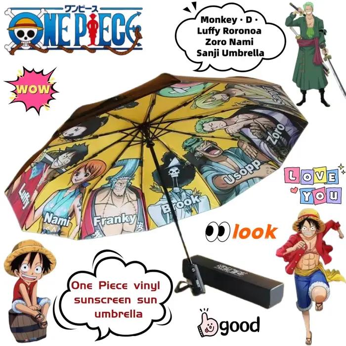 Une pièce singe · D · Luffy Roronoa Zoro Nami Sanji noir Protection solaire parasol dessin animé créatif Anime périphérique parapluie