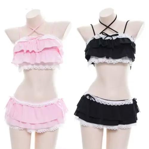 Maillot de bain sexy style japonais pour petite fille, kawaii, lolita, falbala