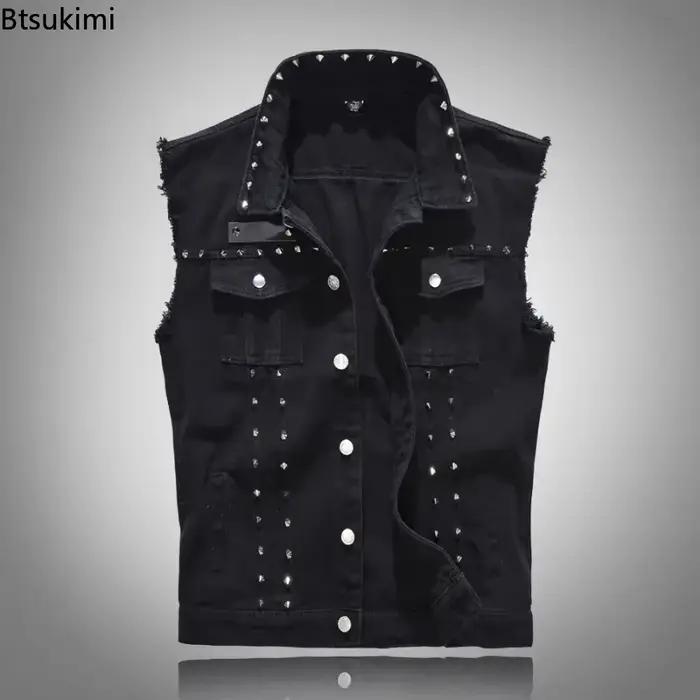 Grande taille 5XL 6XL hommes Denim gilet Punk Rock Rivet Cowboy noir jean gilet mode hommes moto sans manches jean veste