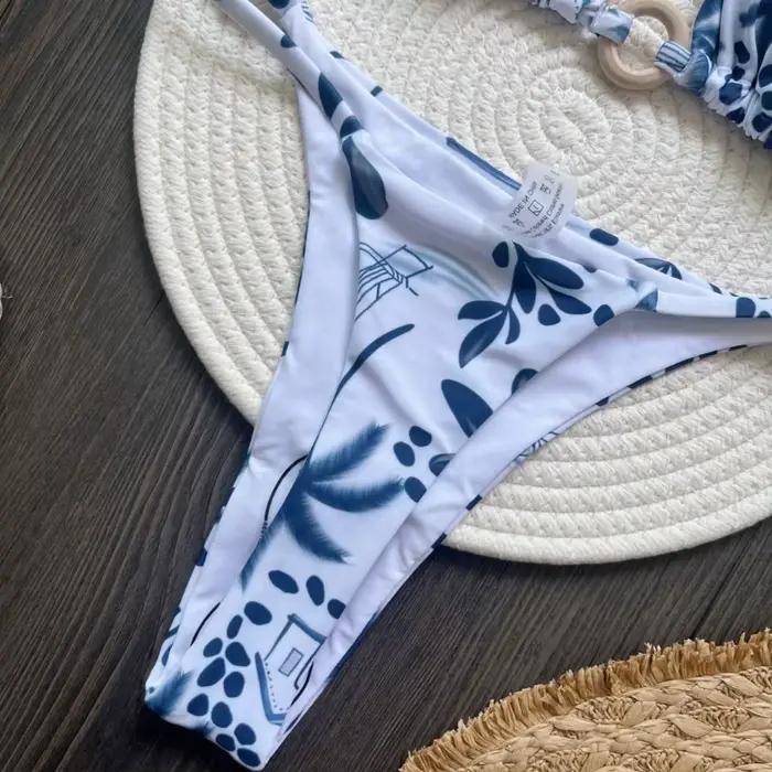 2025 Tropical Palm Print réglable cravate côté Bikini ensemble pour femmes Sexy maillots de bain deux pièces maillot