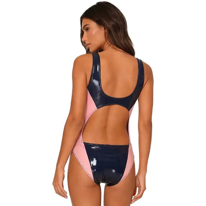 Maillot de bain une pièce en similicuir PU pour femme