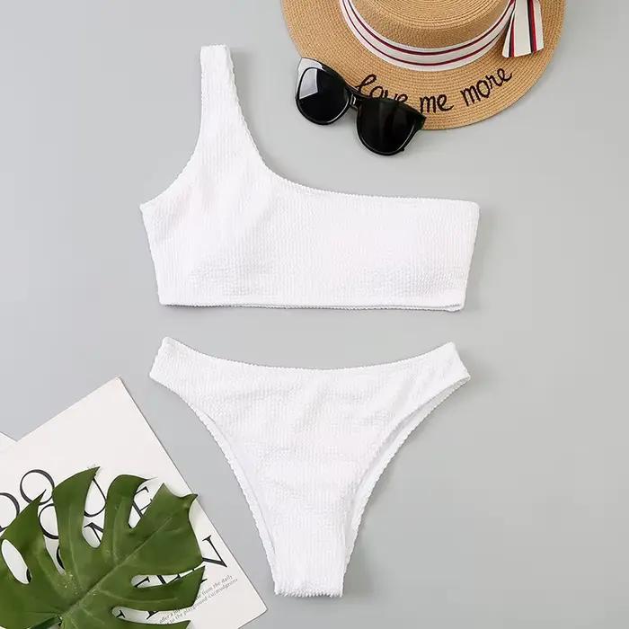 Micro Bikini blanc 2024 Biquini brésilien une épaule string maillot de bain femmes coupe haute