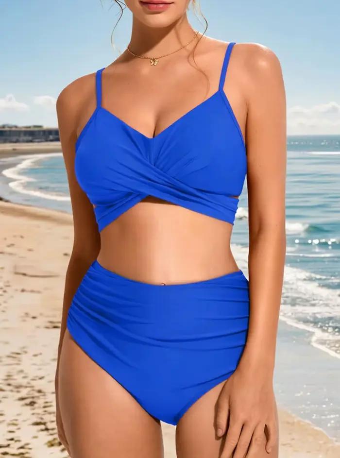 Maillot de bain push-up pour femme 2026 – Ensemble bikini brésilien sexy taille haute – Tenue de plage unie